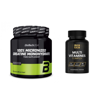 PACK - MULTIVITAMINES 90 PORTIONS + CRÉATINE MONOHYDRATÉ MICRONISÉE 100 % 300 g BIOTECH USA